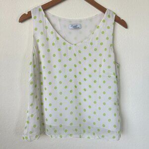 Lourdes Chavez Top Womens 10 White Green Polka Dot Sleeveless Silk Blouse Tank